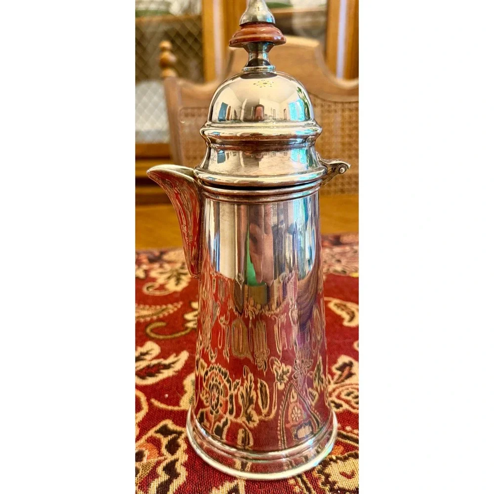 Silver Plate Chocolate Pot Turned Wood Side Handle; Retro Tableware